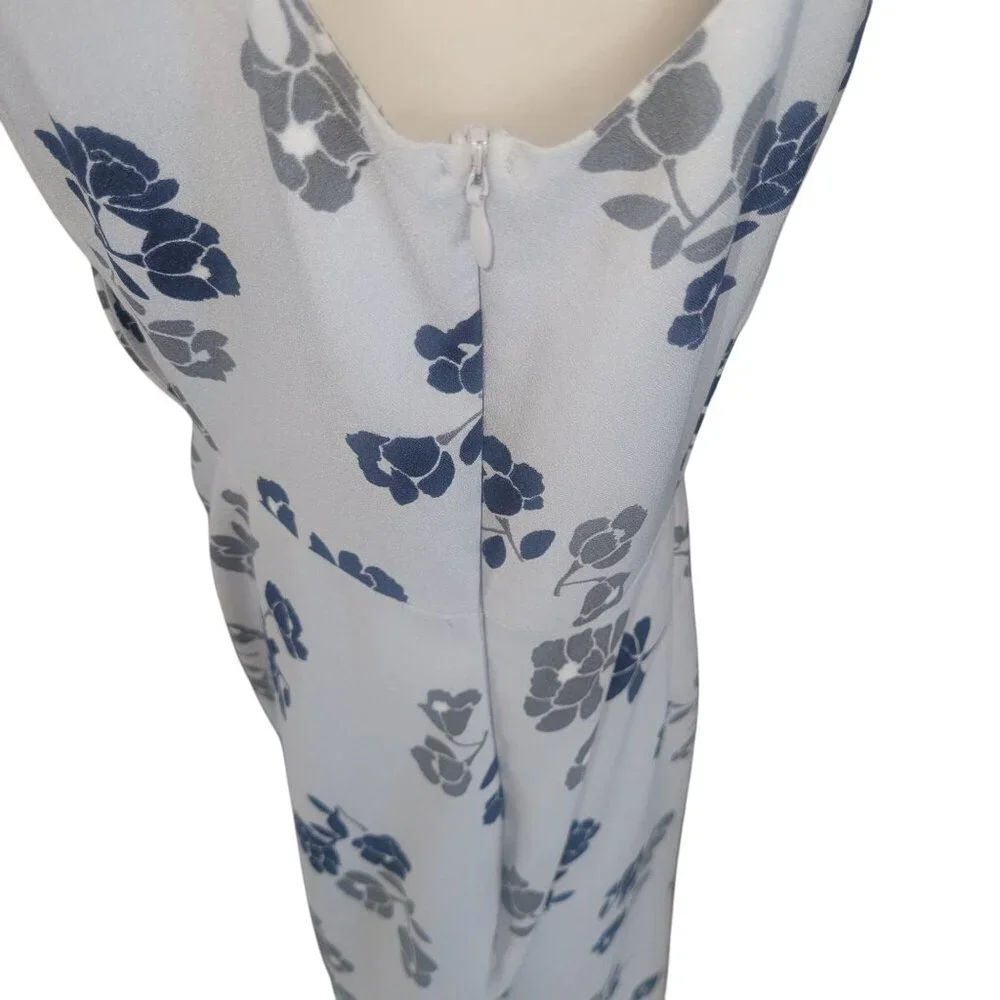 Banana Republic Womens Floral Sleeveless Wrap Dress Size 6 White & Navy Polyeste